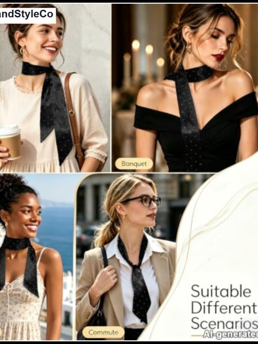 Women's Skinny Chiffon Scarf with Rhinestones - Fashion Scarf for Neck, Bag, or - Picture 5 of 6
